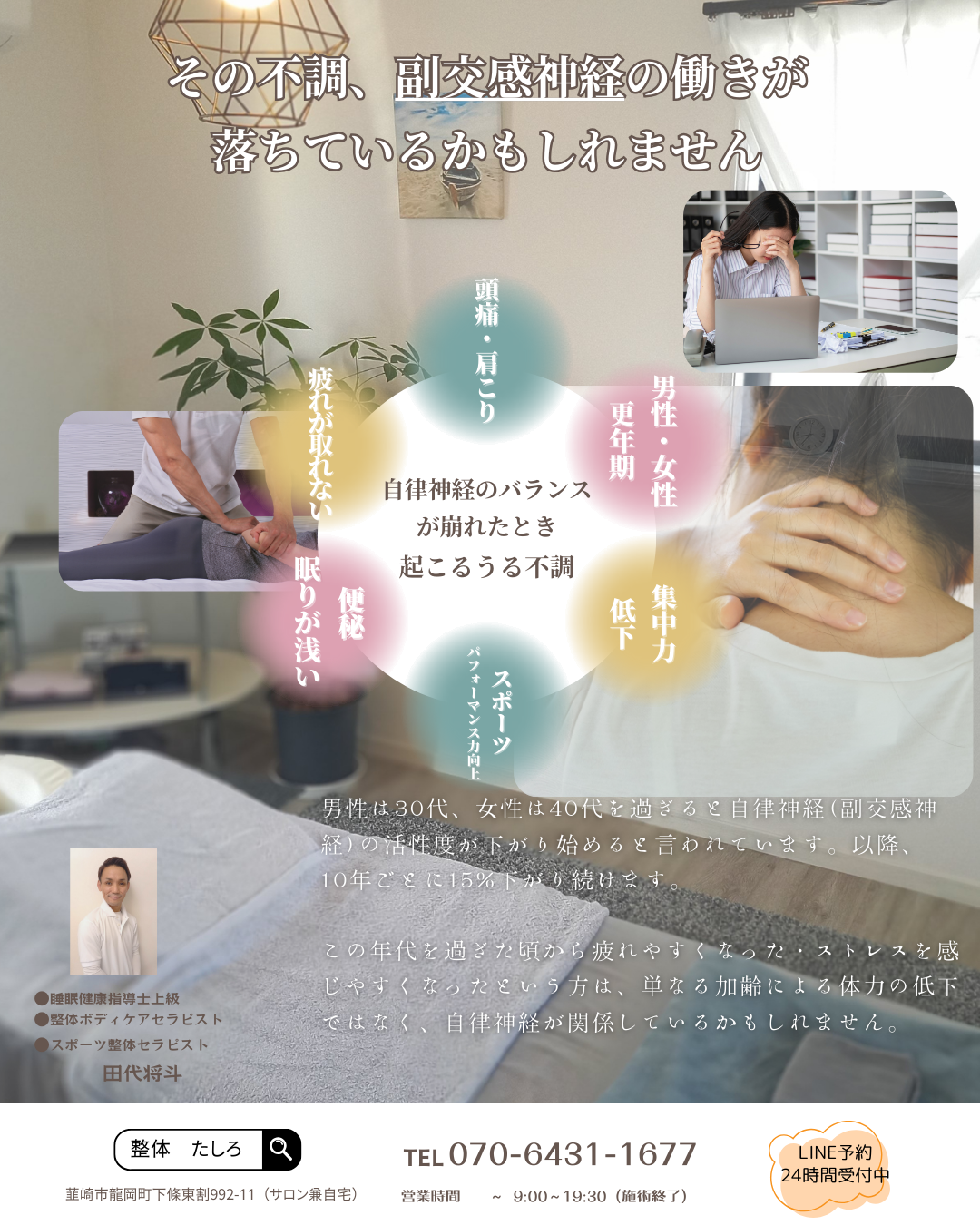 自律神経のバランスが崩れたときに起こりうる不調をまとめた整体 たしろの案内図